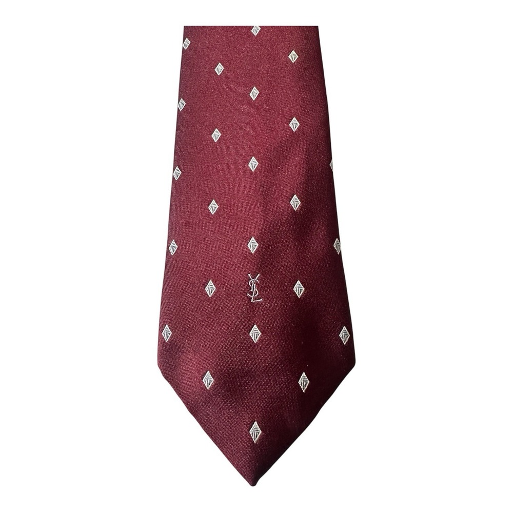 Yves Saint Laurent YSL Tie Paris New York Geometric Logo Luxury Career Formal